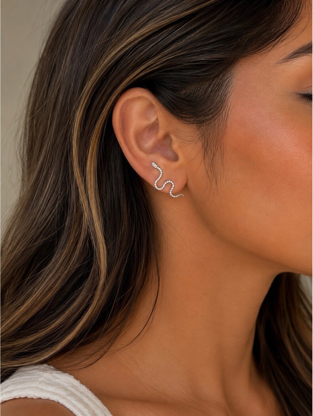 Snake Shaped Ear Climber Silver Earrings